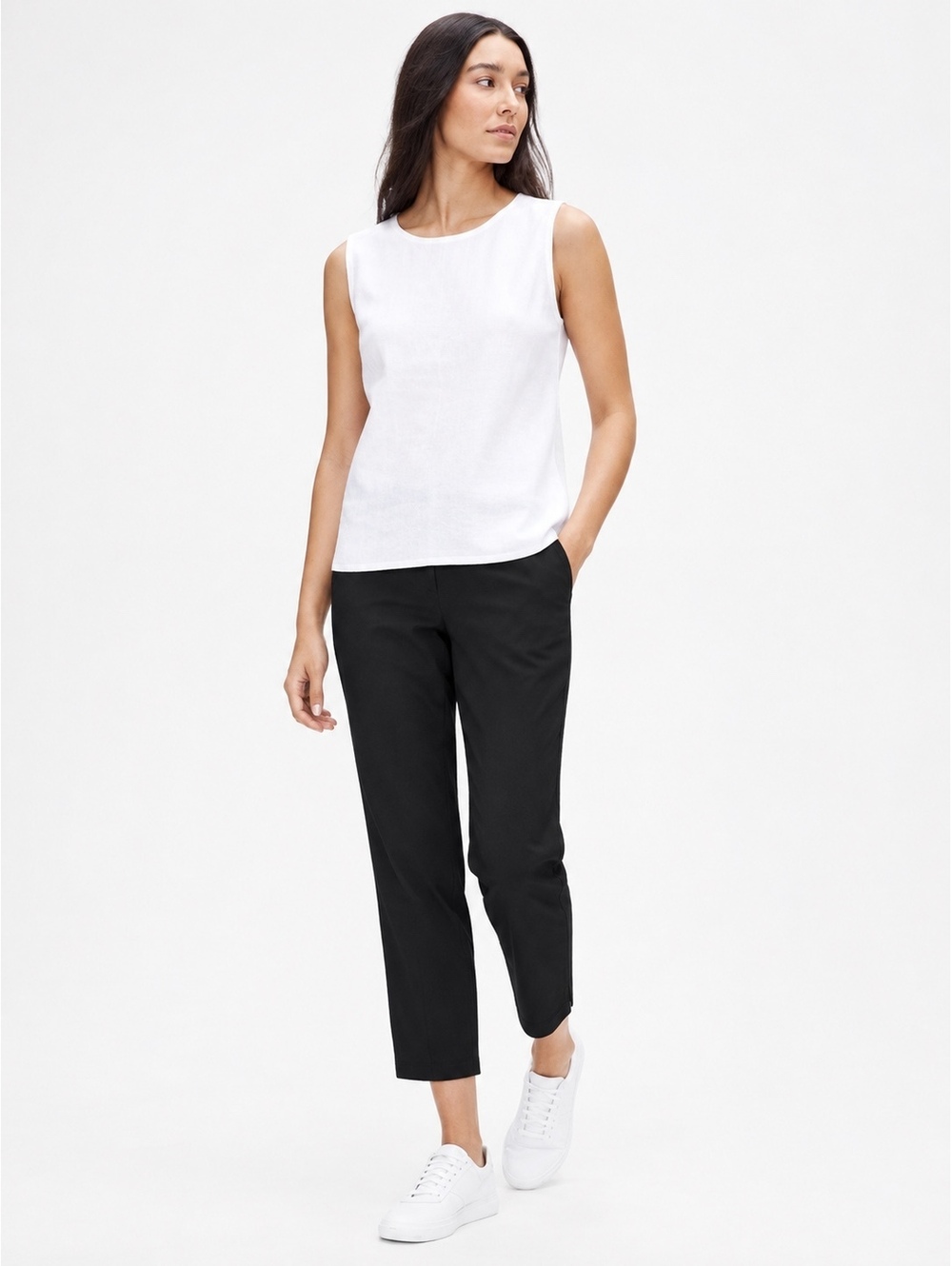 Eileen Fisher Black Organic Cotton Stretch Side Zip Ankle Pants Size L